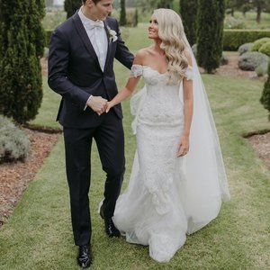 Steven Khalil Custom Crystal and Pearl Couture Dress